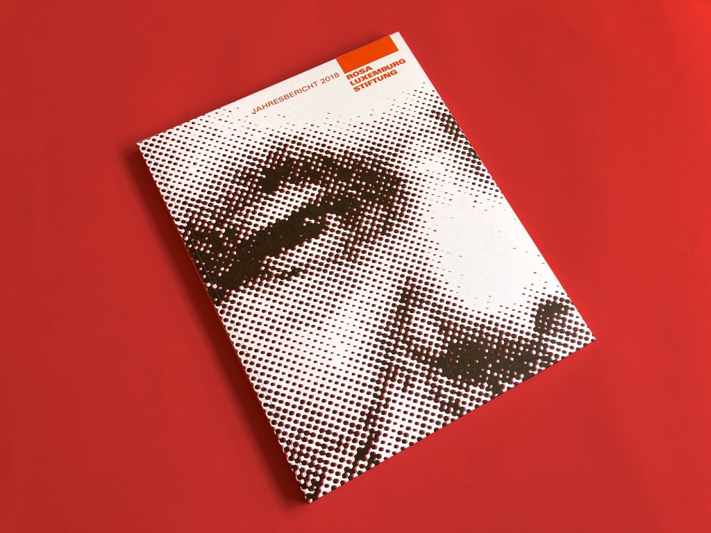 Cover design, annual report, rosa luxemburg stiftung, 2018